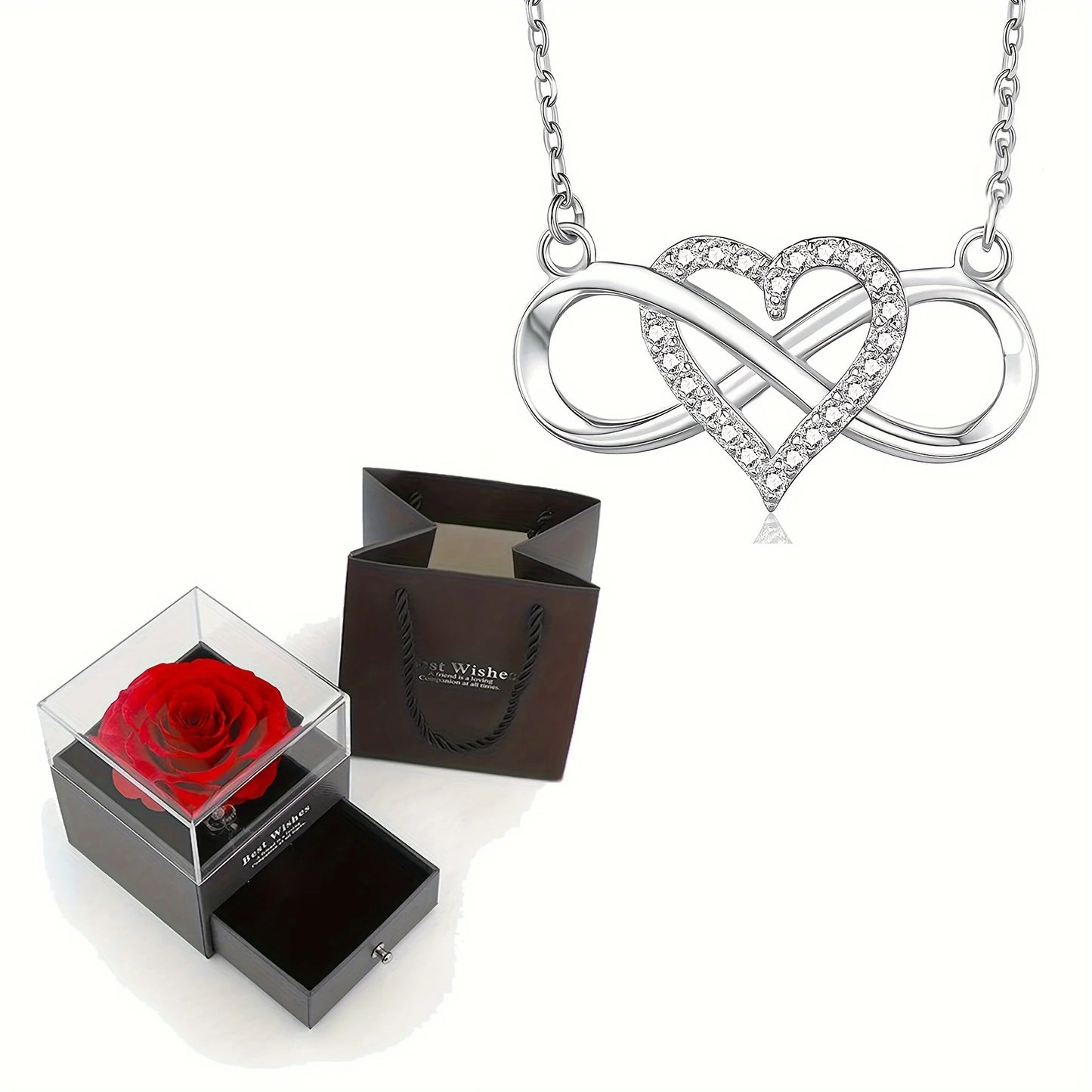 Collier pendentif élégant en forme de cœur infini avec boîte-cadeau de luxe Rose pour petite amie femme cadeau d'anniversaire de noël saint-valentin