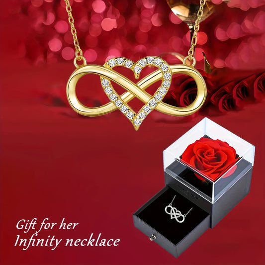 Collier pendentif élégant en forme de cœur infini avec boîte-cadeau de luxe Rose pour petite amie femme cadeau d'anniversaire de noël saint-valentin