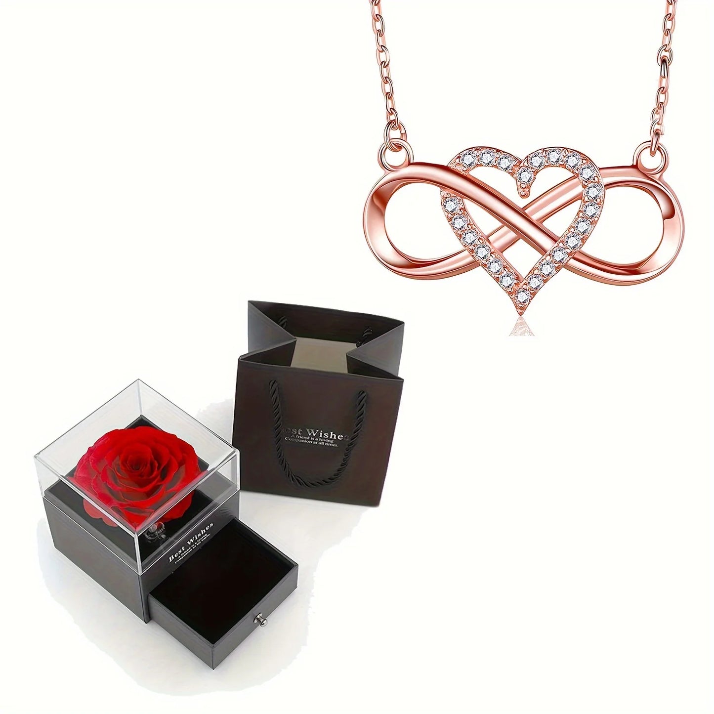 Collier pendentif élégant en forme de cœur infini avec boîte-cadeau de luxe Rose pour petite amie femme cadeau d'anniversaire de noël saint-valentin